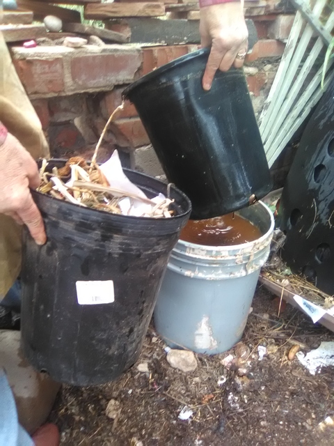 Dry materials in second soaker ready to slip under draining soaker. Dry materials in second soaker ready to slip under draining soaker.